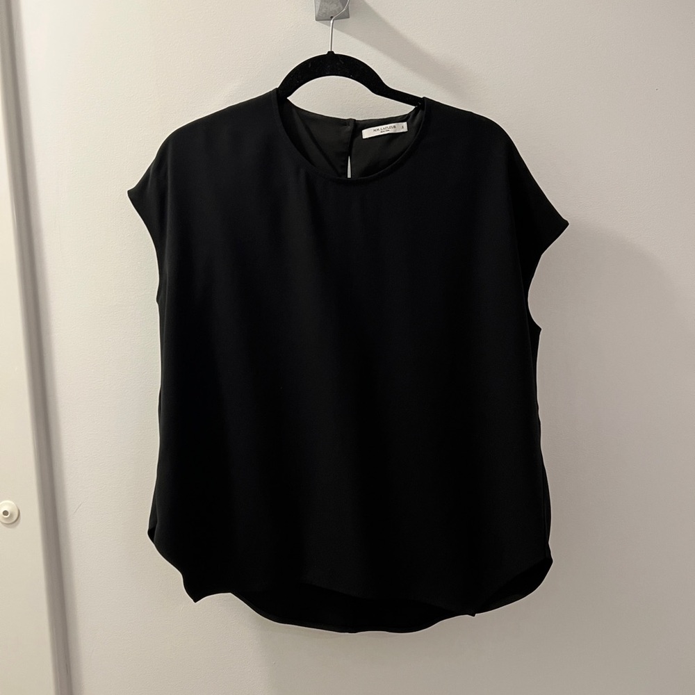 MM Lafleur Black Boxy Cap Sleeve Blouse Size Small S